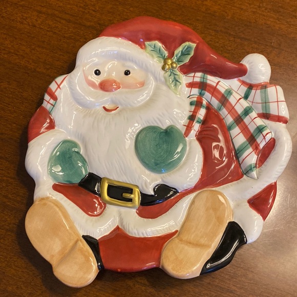 FITZ AND FLOYD Essentials handcrafted Santa plate tray. Can be hung with wire. - Picture 1 of 6
